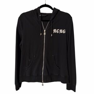 BCBG Max Azria Y2K Black Silver Double Zipper Jacket Women’s Size Large